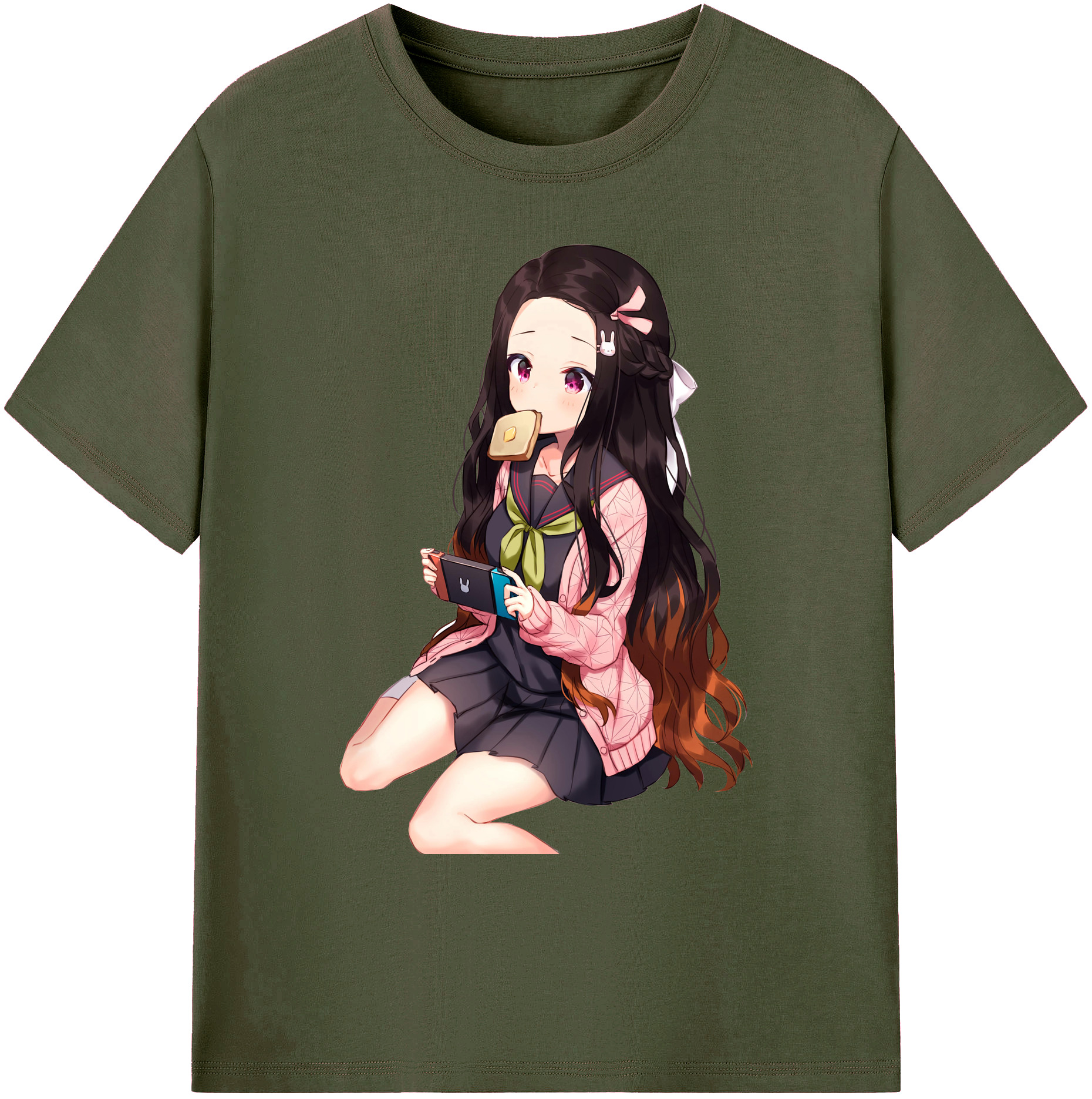 （画像用） 鬼滅の刃（きめつのやいば）竈門 禰󠄀豆子／かまど ねずこ Kamado Nezuko 綿100％ メンズ半袖Tシャツ｜肌触りやわらか＆通気性